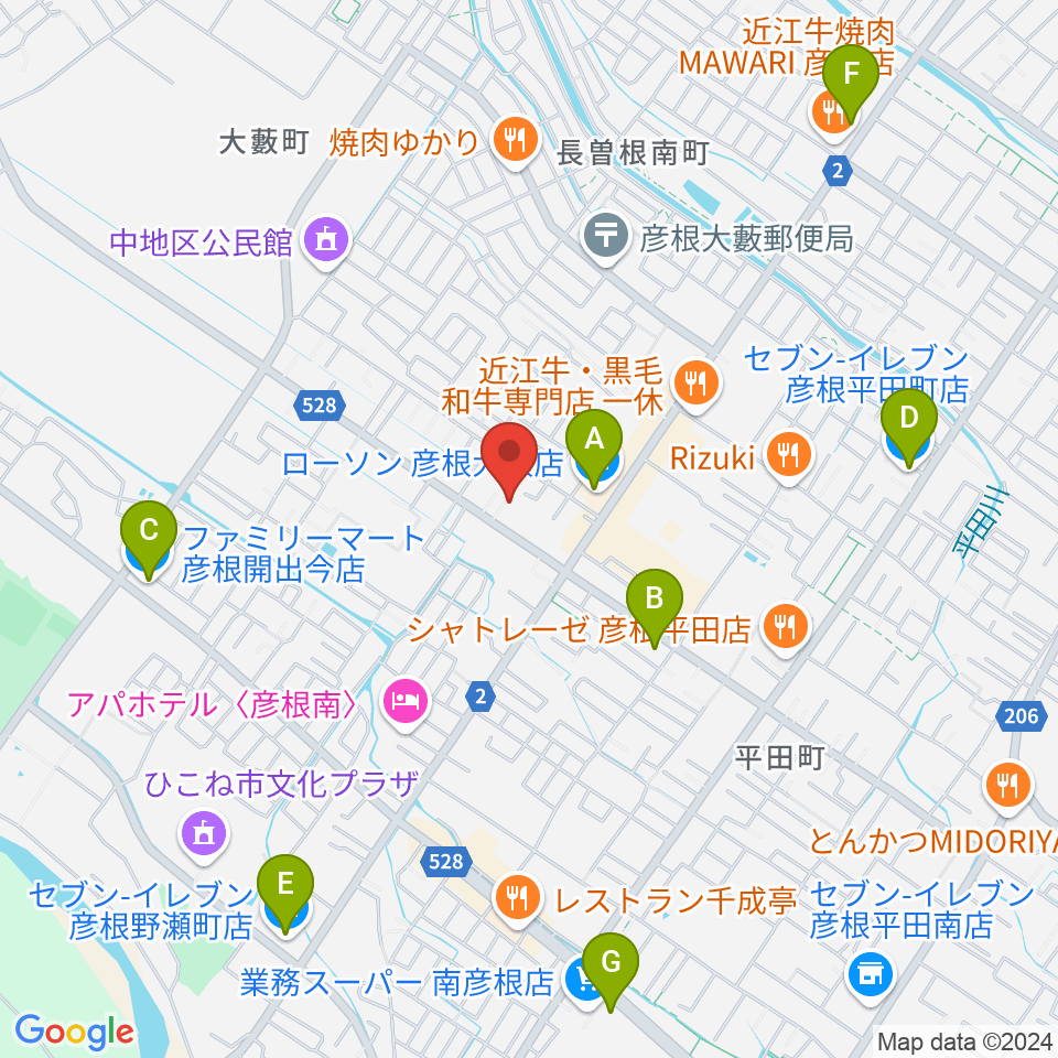 彦根COCOZA周辺のコンビニエンスストア一覧地図