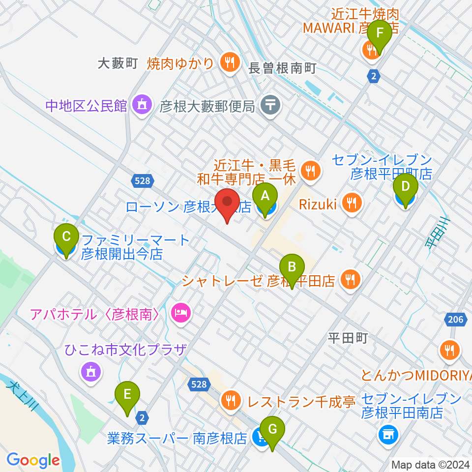 彦根COCOZA周辺のコンビニエンスストア一覧地図