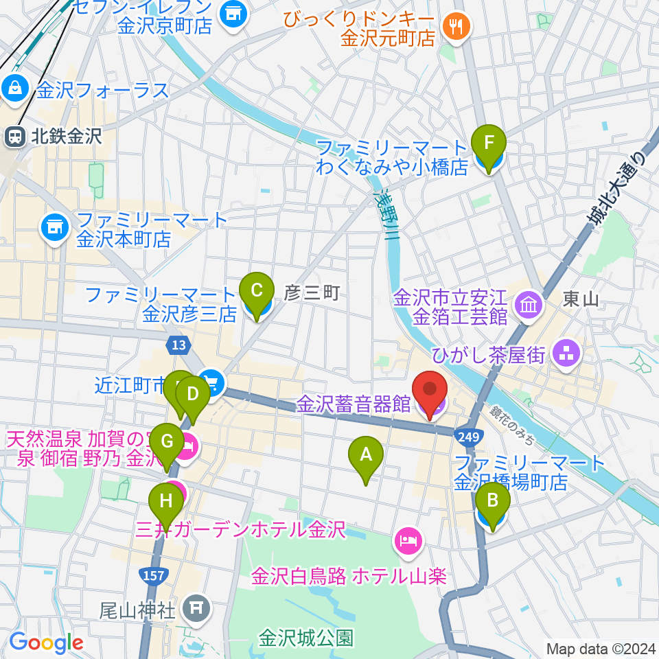 金沢蓄音器館周辺のコンビニエンスストア一覧地図