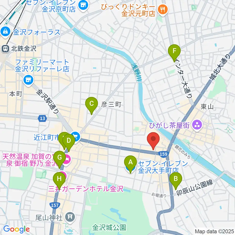 金沢蓄音器館周辺のコンビニエンスストア一覧地図