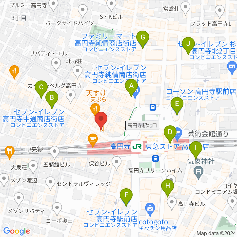 高円寺Club ROOTS！周辺のコンビニエンスストア一覧地図