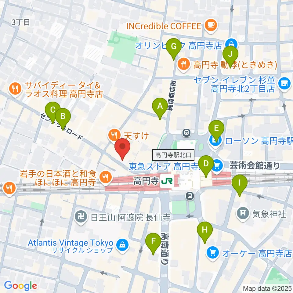 高円寺Club ROOTS!周辺のコンビニエンスストア一覧地図