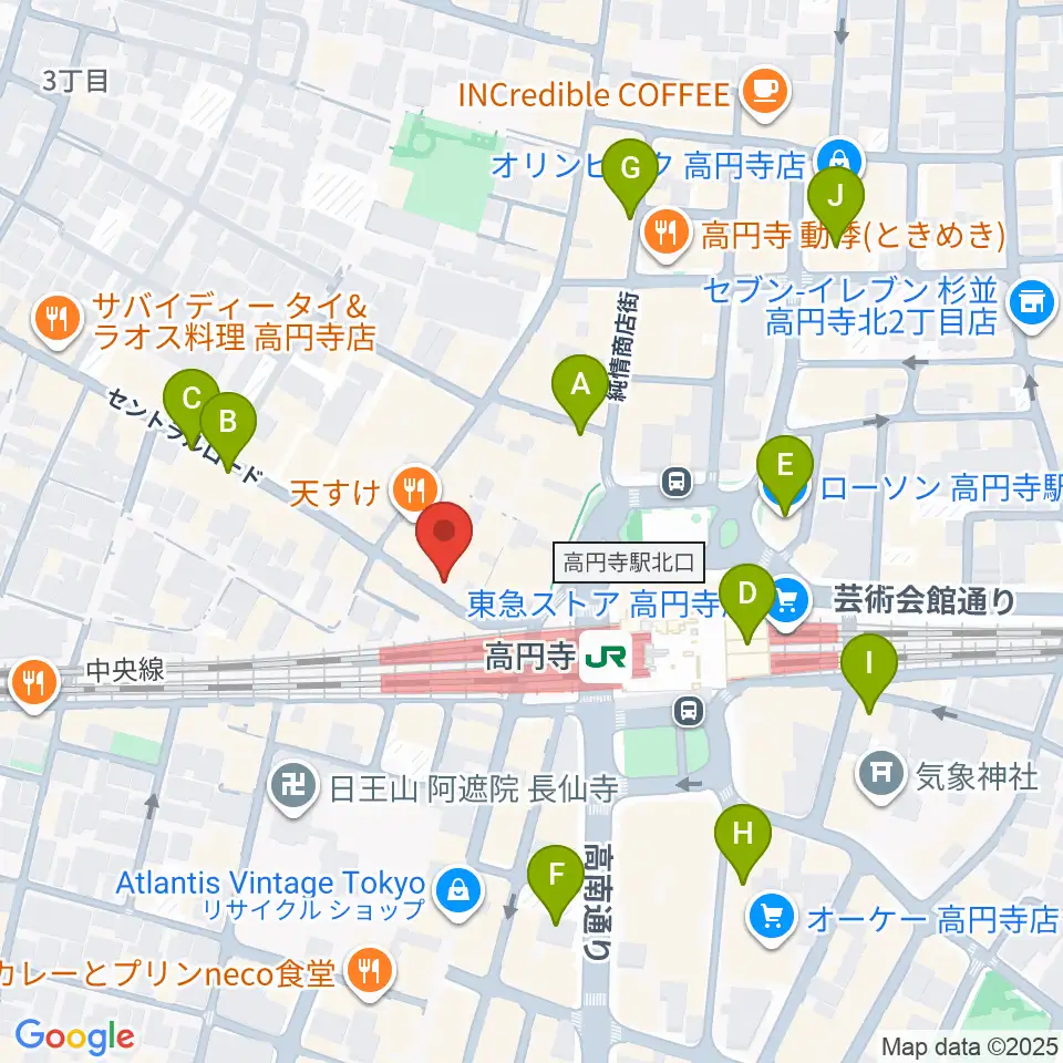 高円寺Club ROOTS!周辺のコンビニエンスストア一覧地図