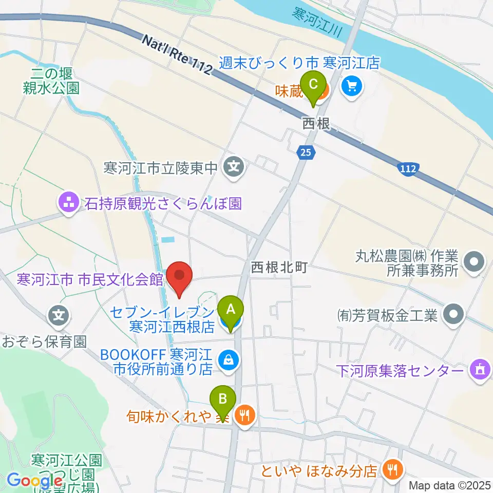 寒河江市市民文化会館周辺のコンビニエンスストア一覧地図