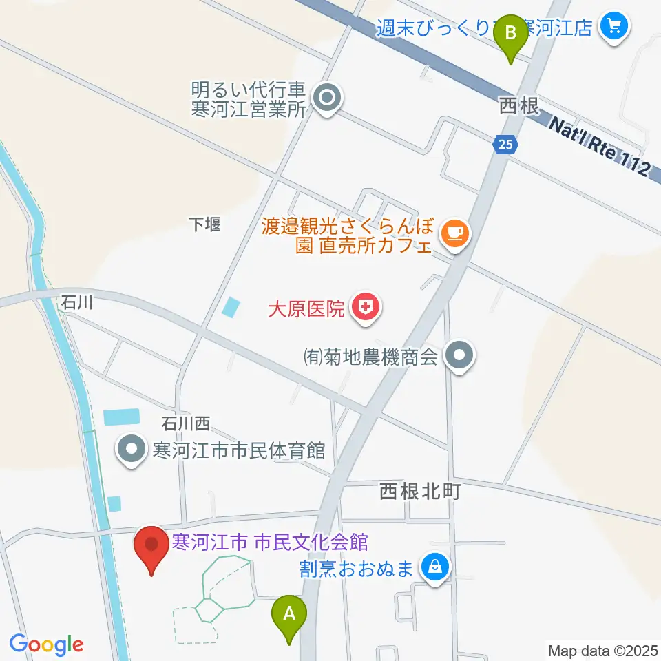 寒河江市市民文化会館周辺のコンビニエンスストア一覧地図