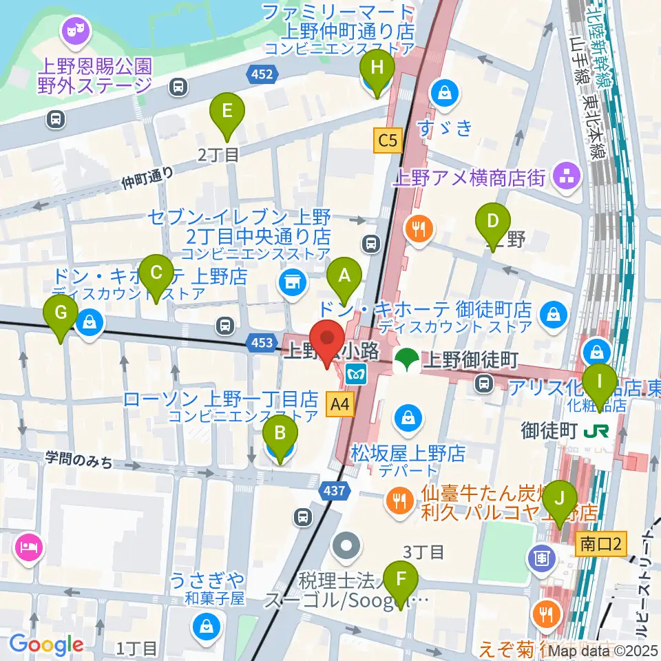 お江戸上野広小路亭周辺のコンビニエンスストア一覧地図