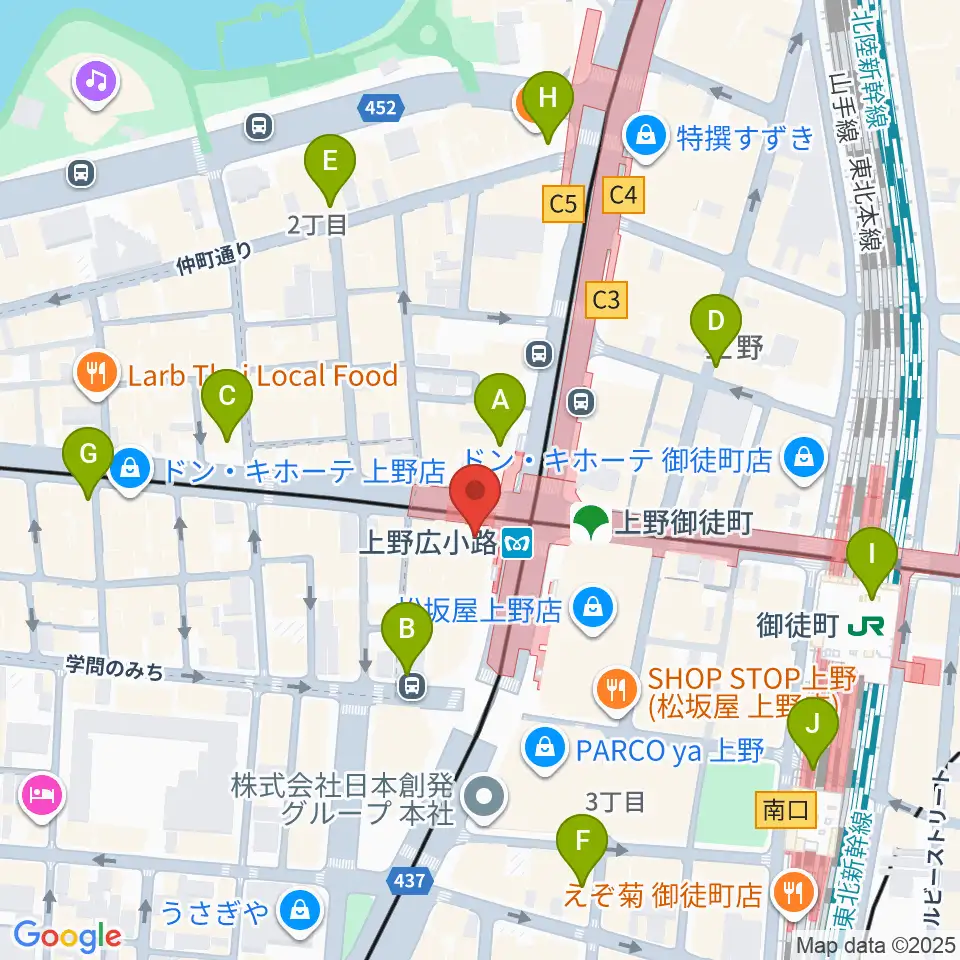 お江戸上野広小路亭周辺のコンビニエンスストア一覧地図
