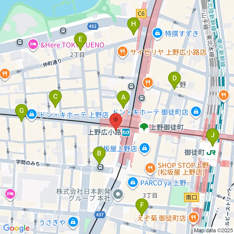 お江戸上野広小路亭周辺のコンビニエンスストア一覧地図