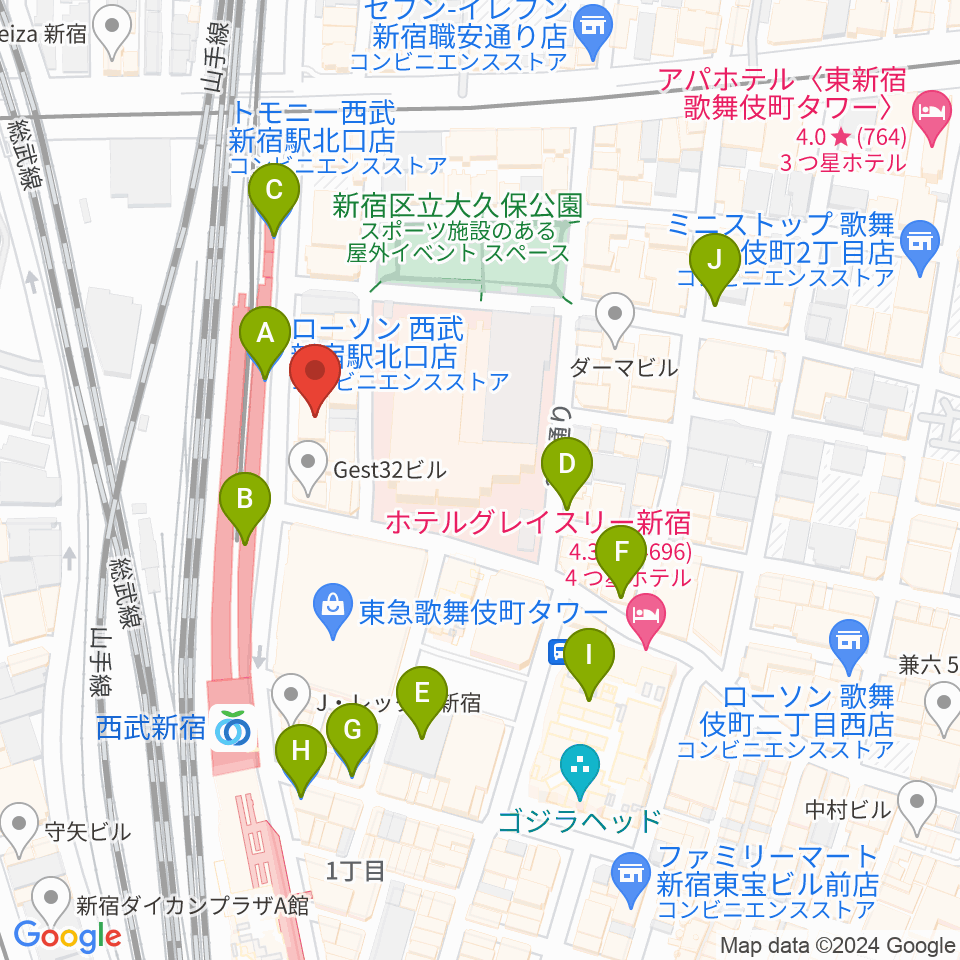 新宿Fu- 新宿永谷ホール周辺のコンビニエンスストア一覧地図