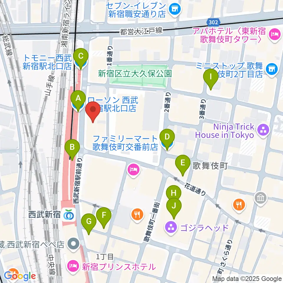 新宿Fu- 新宿永谷ホール周辺のコンビニエンスストア一覧地図