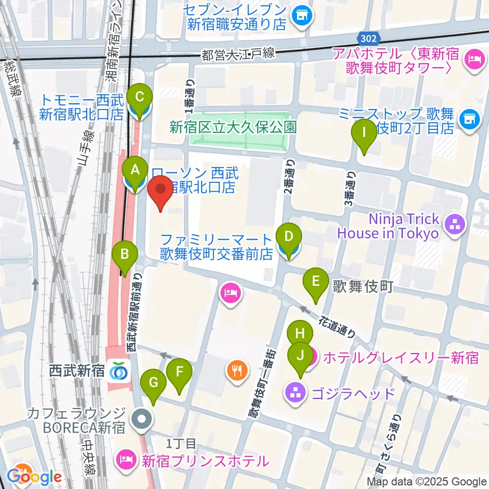 新宿Fu- 新宿永谷ホール周辺のコンビニエンスストア一覧地図