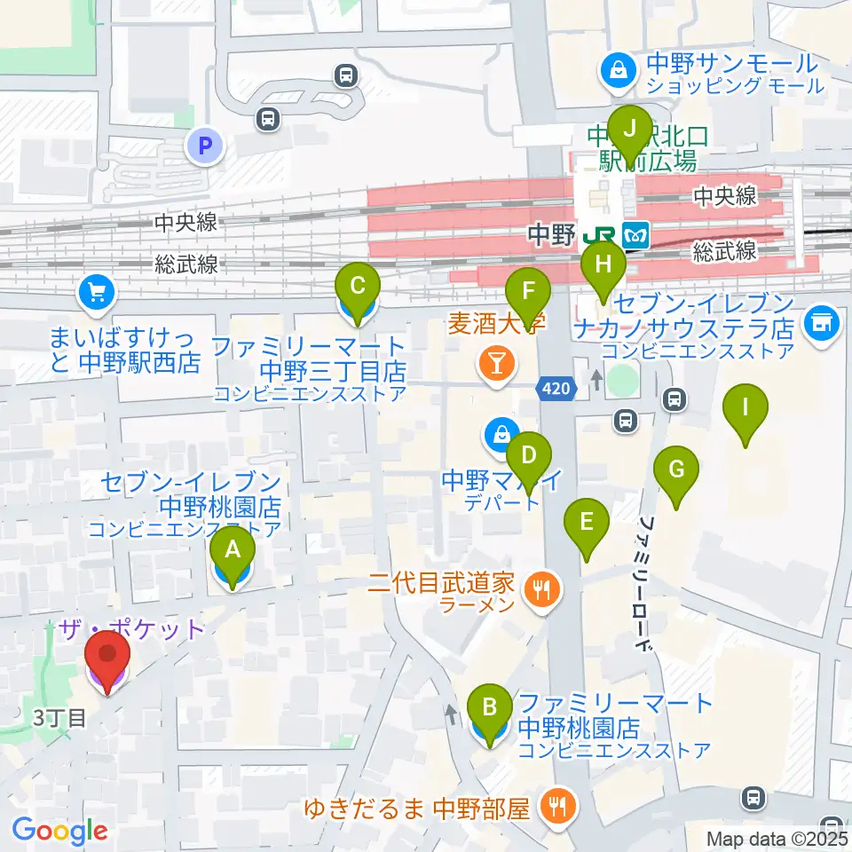 中野ザ・ポケット周辺のコンビニエンスストア一覧地図
