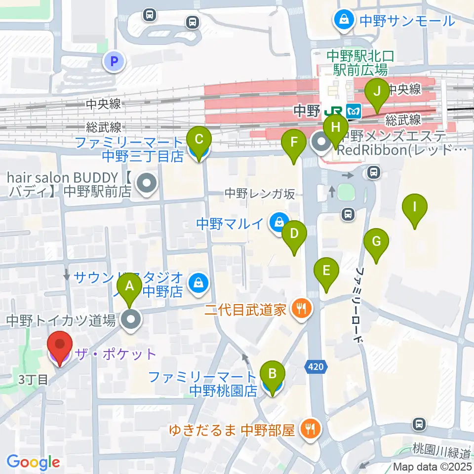 中野ザ・ポケット周辺のコンビニエンスストア一覧地図
