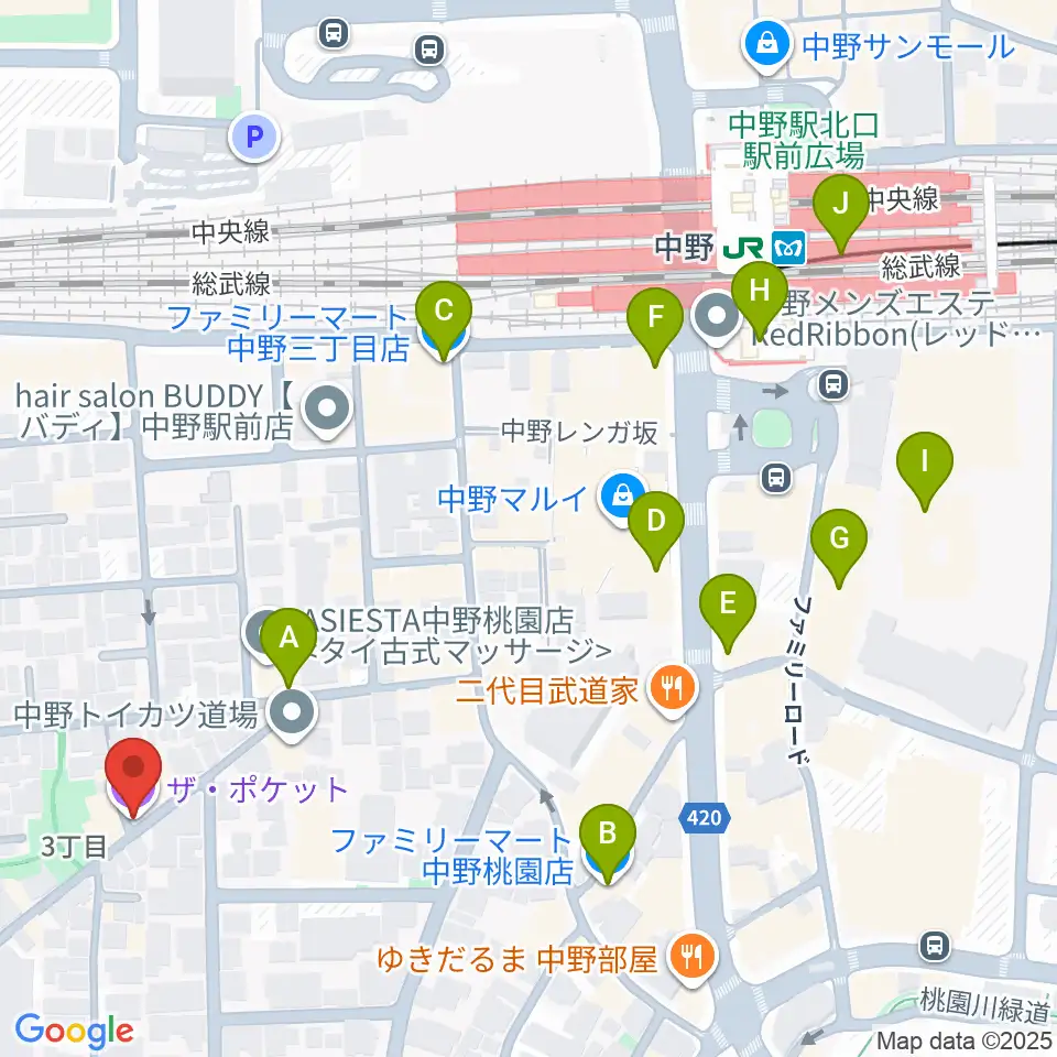 中野ザ・ポケット周辺のコンビニエンスストア一覧地図