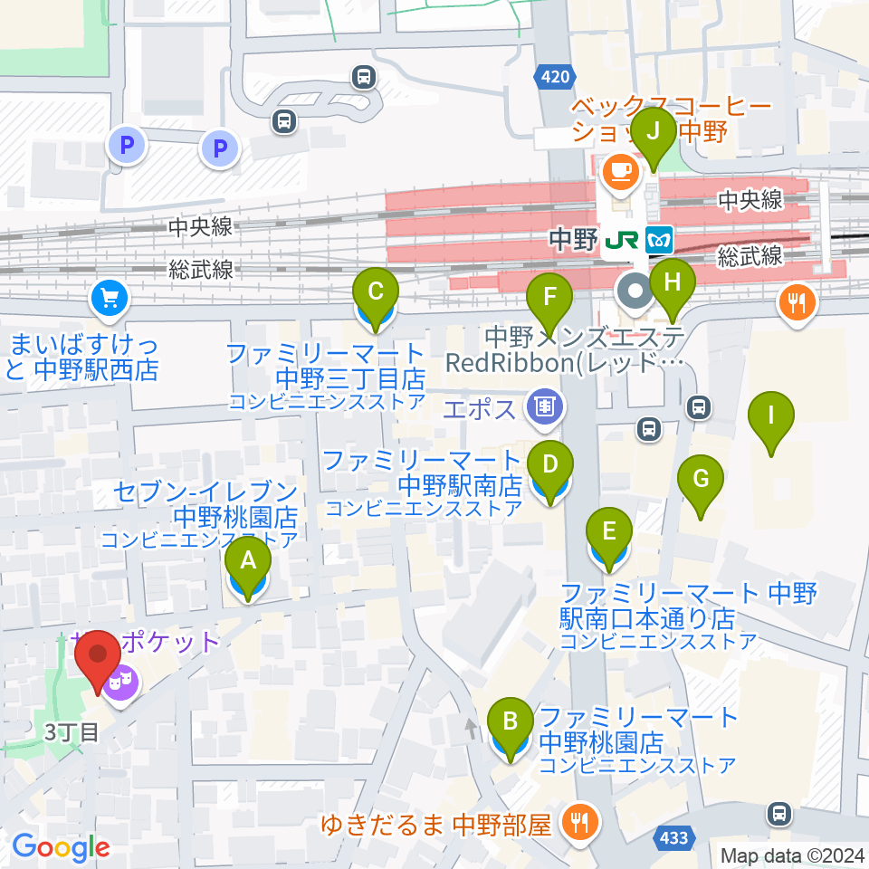 劇場MOMO周辺のコンビニエンスストア一覧地図