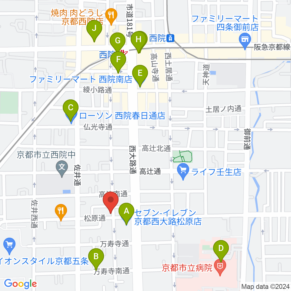 西院 和音堂周辺のコンビニエンスストア一覧地図