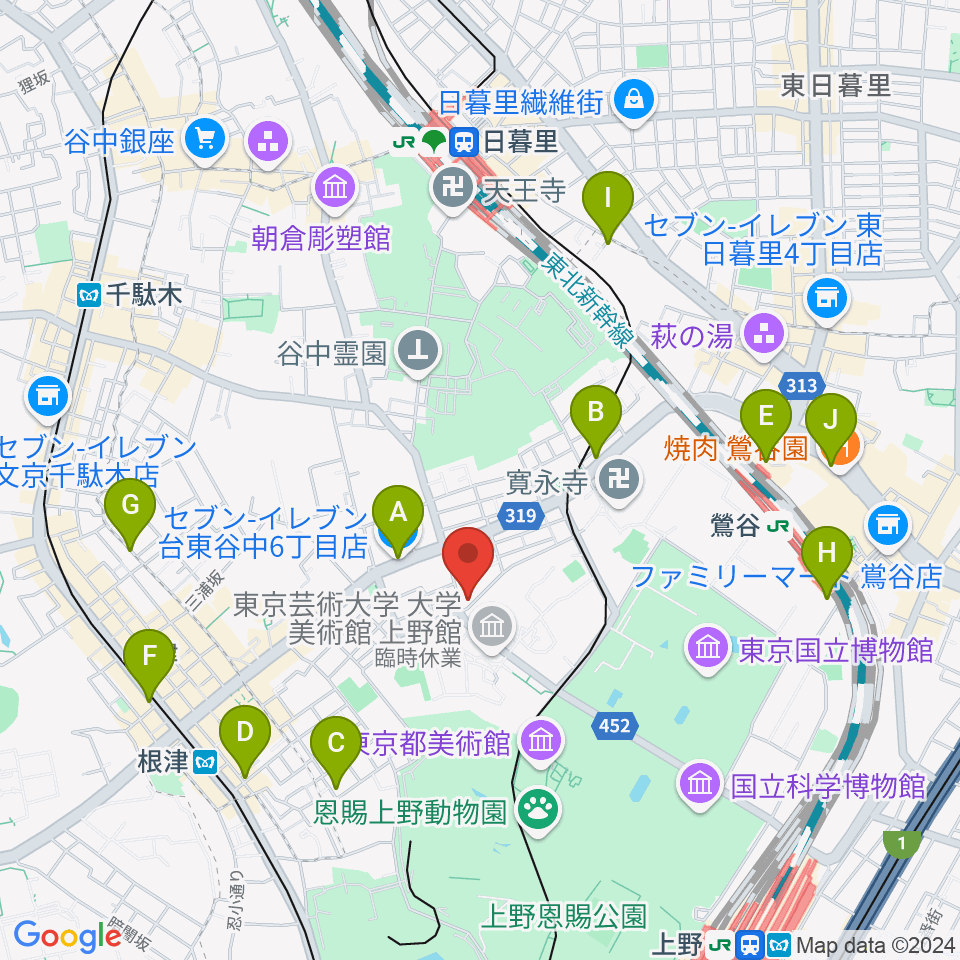 上野Untitled周辺のコンビニエンスストア一覧地図