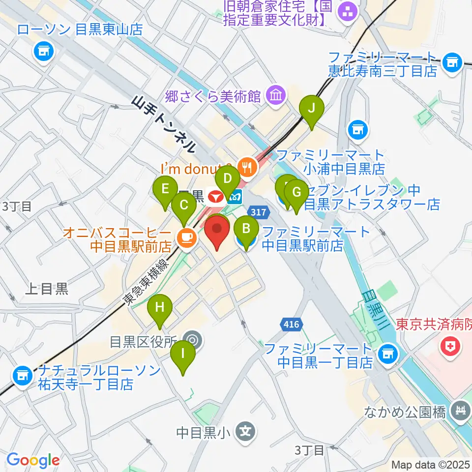 中目黒GTプラザホール周辺のコンビニエンスストア一覧地図