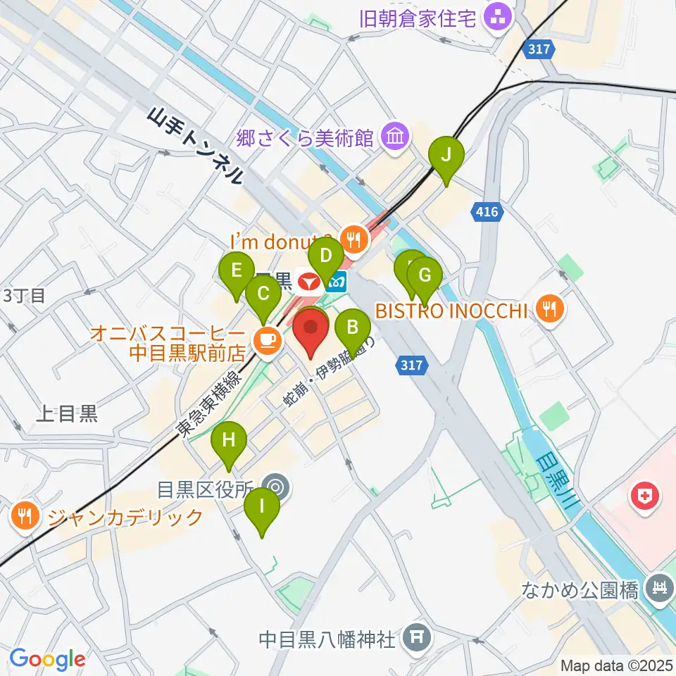 中目黒GTプラザホール周辺のコンビニエンスストア一覧地図