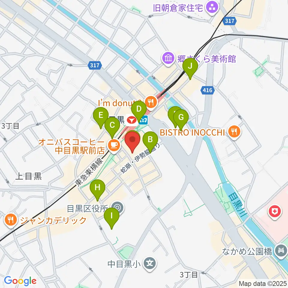 中目黒GTプラザホール周辺のコンビニエンスストア一覧地図