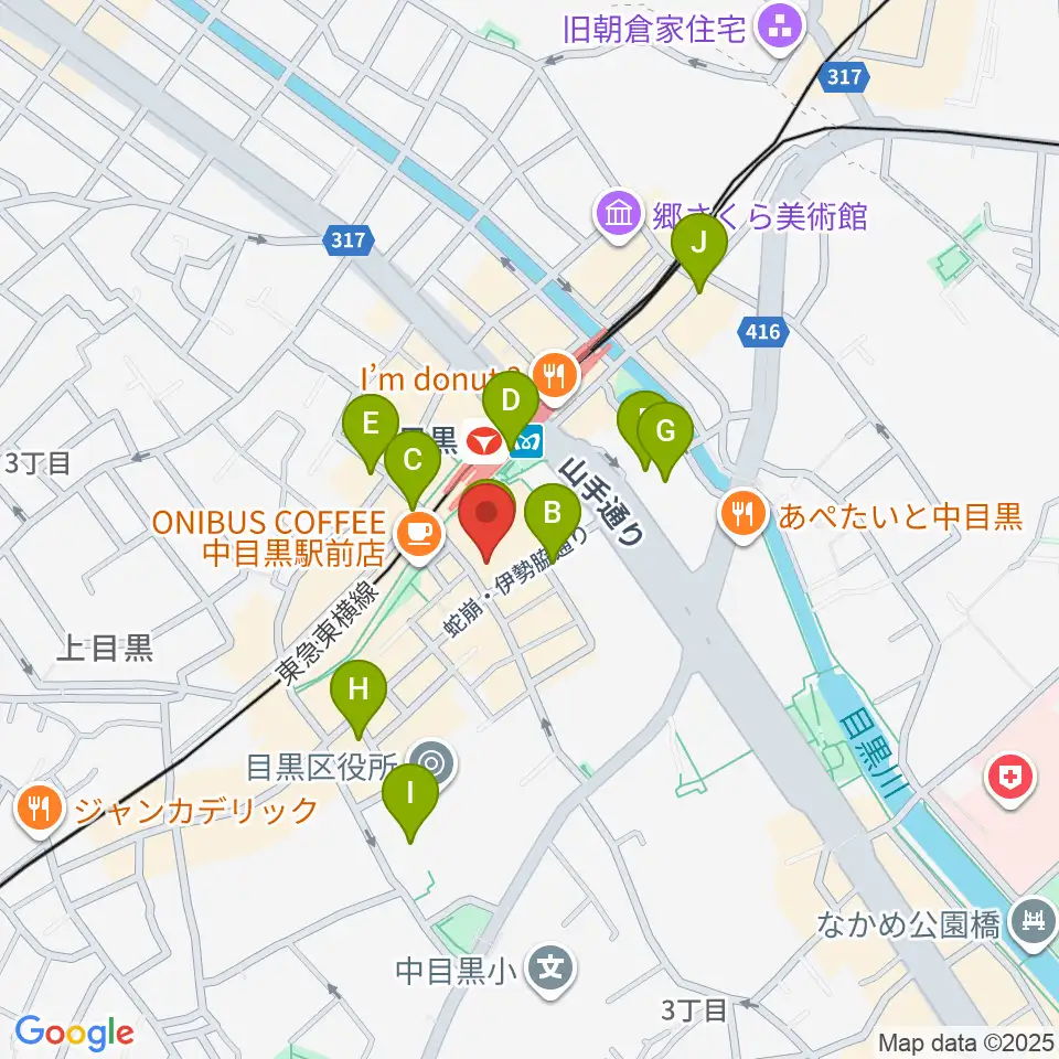 中目黒GTプラザホール周辺のコンビニエンスストア一覧地図