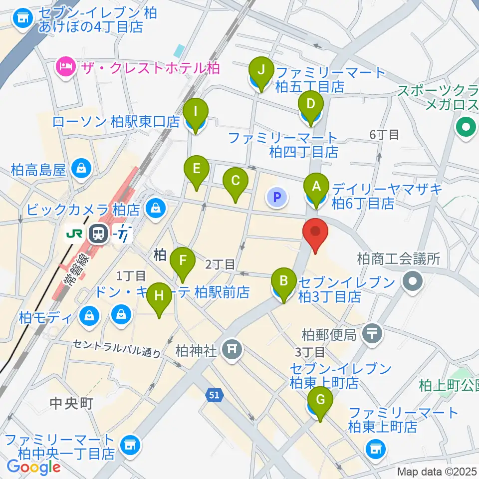 ボイストレーニング柏2周辺のコンビニエンスストア一覧地図