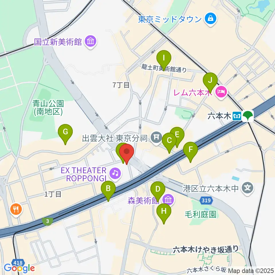 EXスタジオ六本木周辺のコンビニエンスストア一覧地図