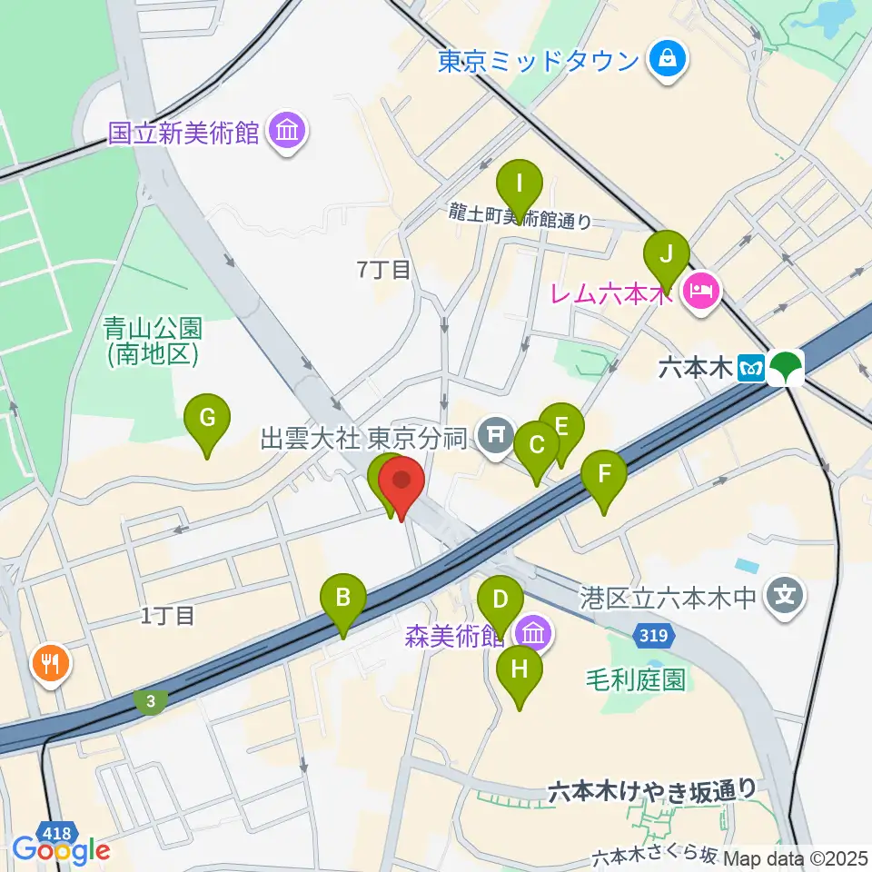 EXスタジオ六本木周辺のコンビニエンスストア一覧地図