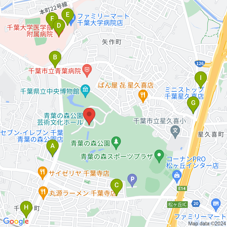 青葉の森公園芸術文化ホール周辺のコンビニエンスストア一覧地図