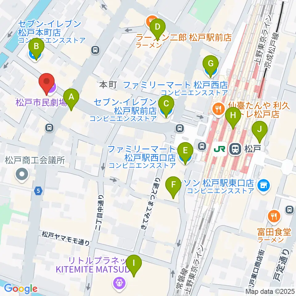 松戸市民劇場周辺のコンビニエンスストア一覧地図