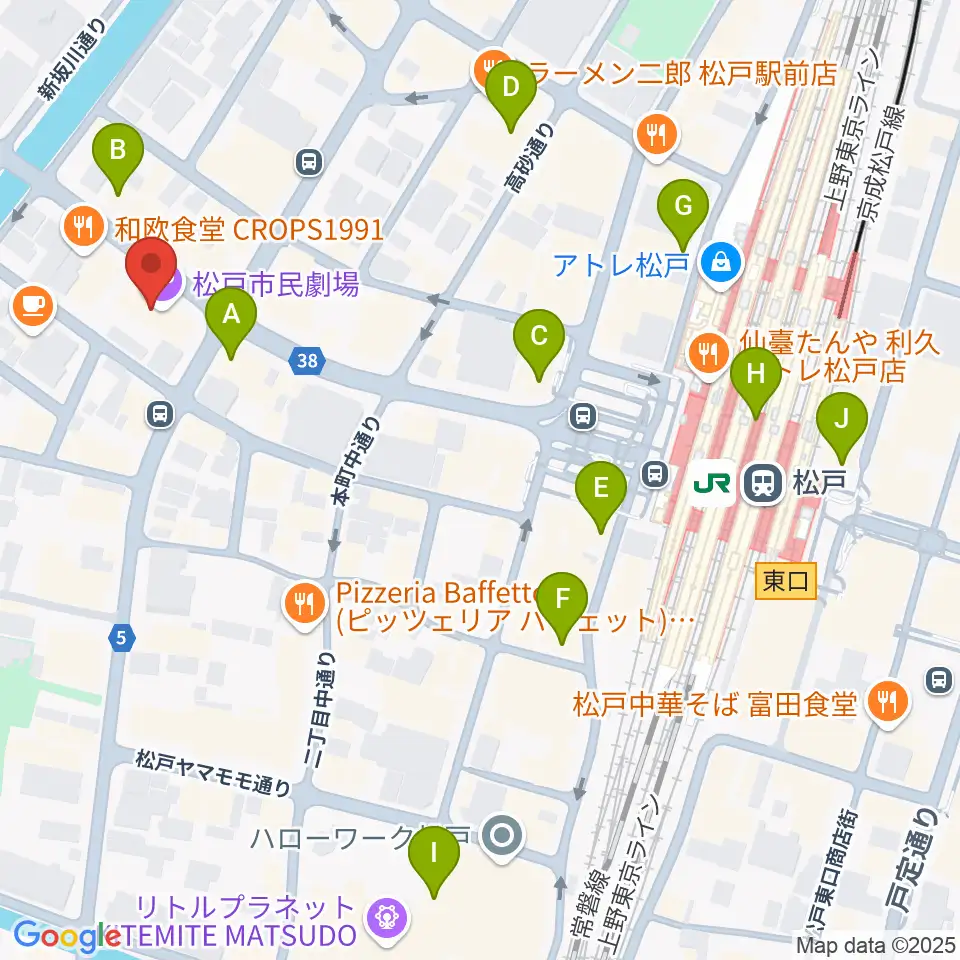 松戸市民劇場周辺のコンビニエンスストア一覧地図