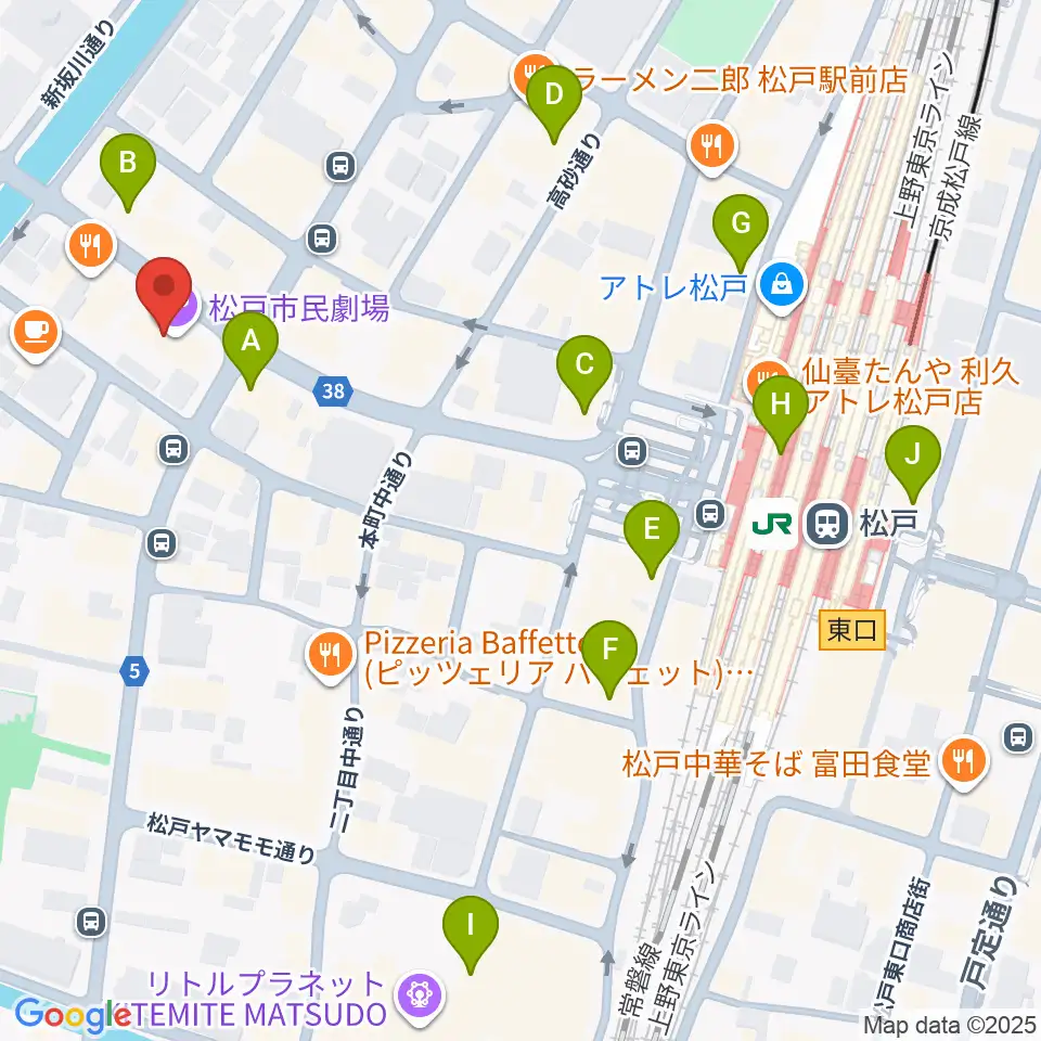 松戸市民劇場周辺のコンビニエンスストア一覧地図