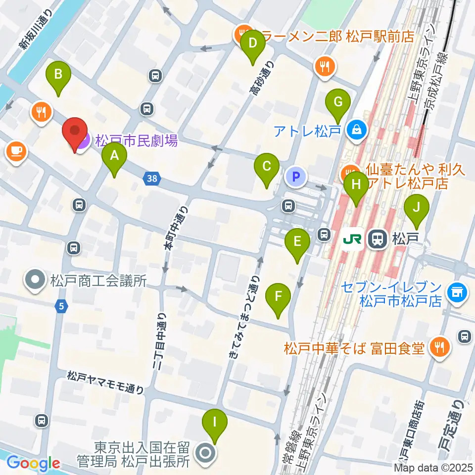 松戸市民劇場周辺のコンビニエンスストア一覧地図