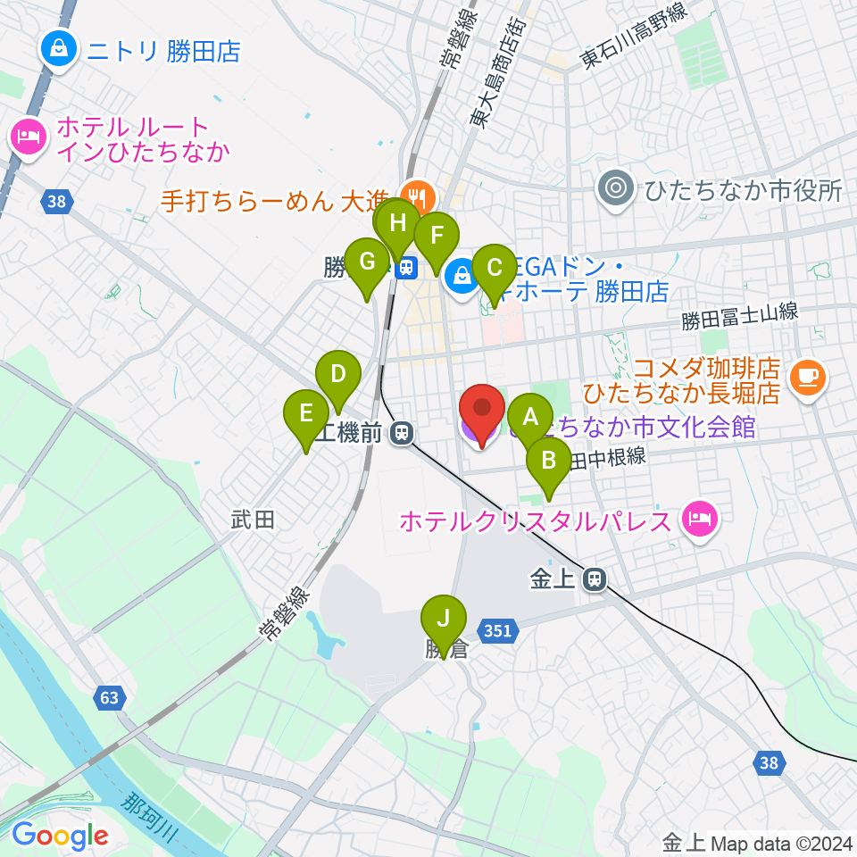 ひたちなか市文化会館周辺のコンビニエンスストア一覧地図