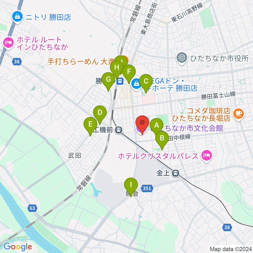 ひたちなか市文化会館周辺のコンビニエンスストア一覧地図