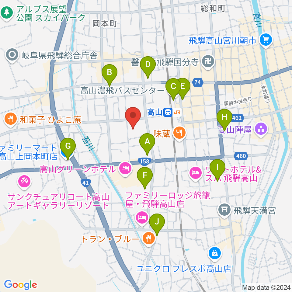 高山市民文化会館周辺のコンビニエンスストア一覧地図