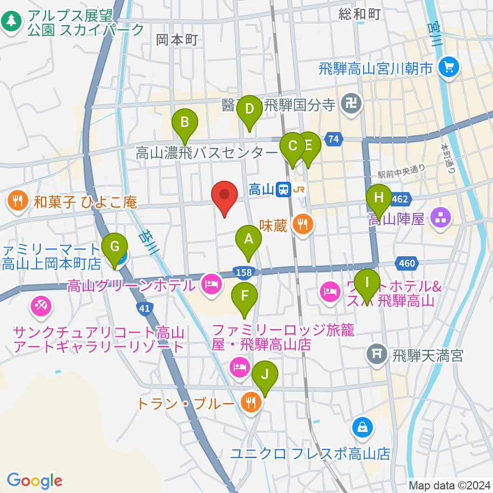 高山市民文化会館周辺のコンビニエンスストア一覧地図