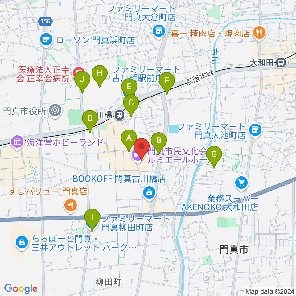 ルミエールホール（門真市民文化会館）周辺のコンビニエンスストア一覧地図