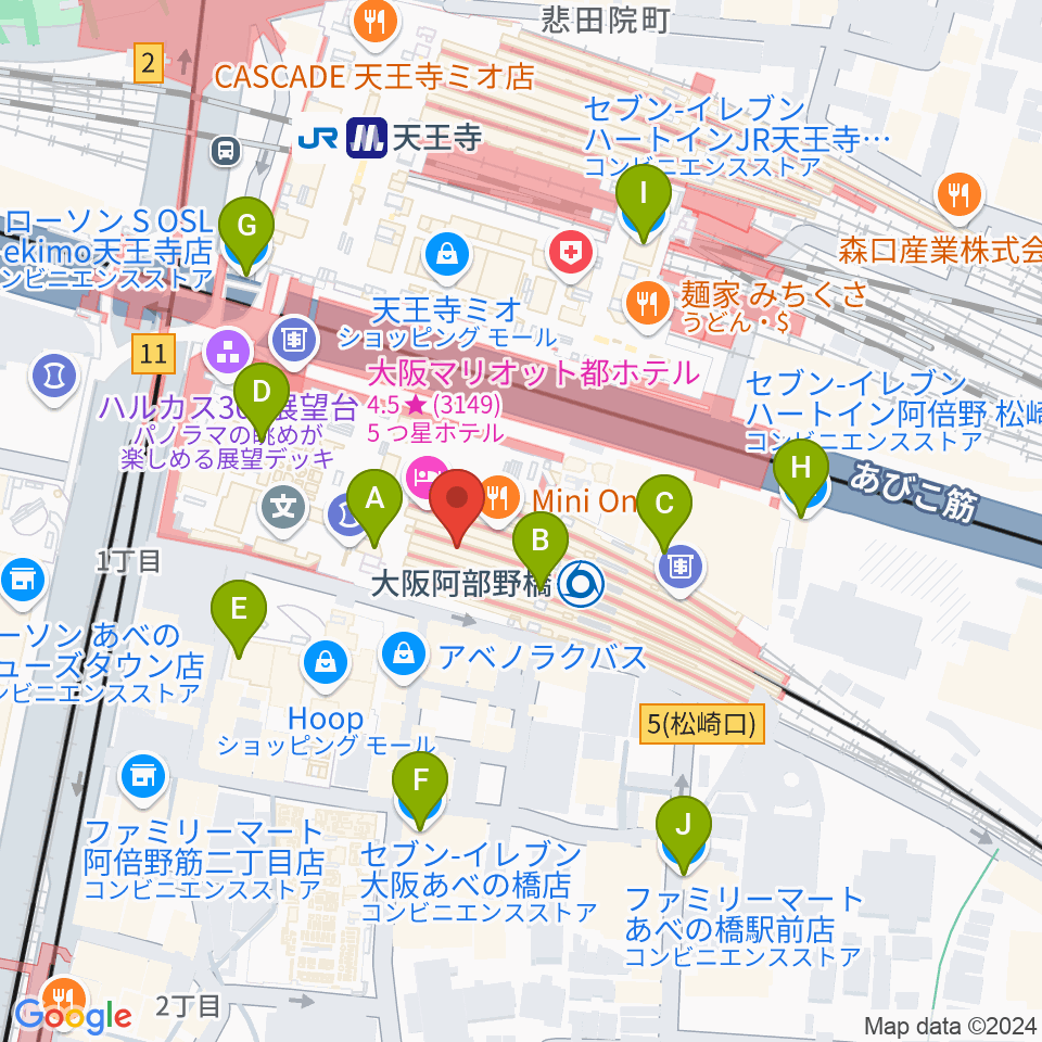 近鉄アート館周辺のコンビニエンスストア一覧地図