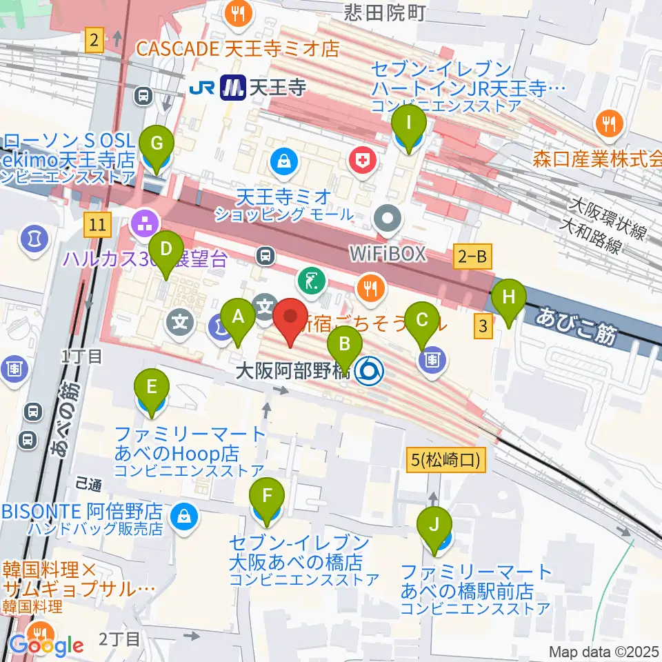近鉄アート館周辺のコンビニエンスストア一覧地図