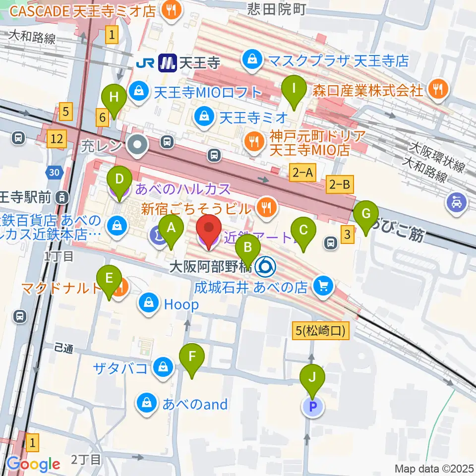 近鉄アート館周辺のコンビニエンスストア一覧地図
