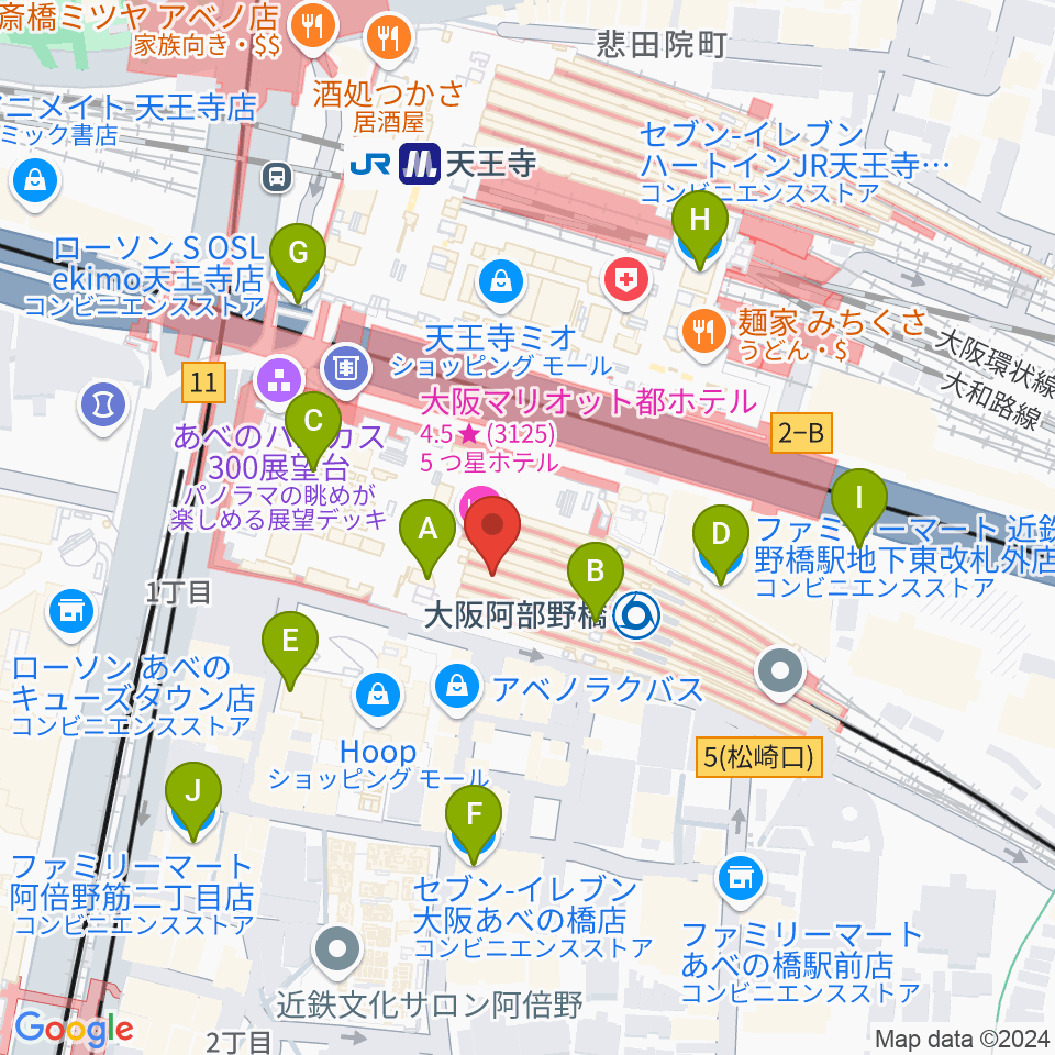 あべのハルカスSPACE9周辺のコンビニエンスストア一覧地図