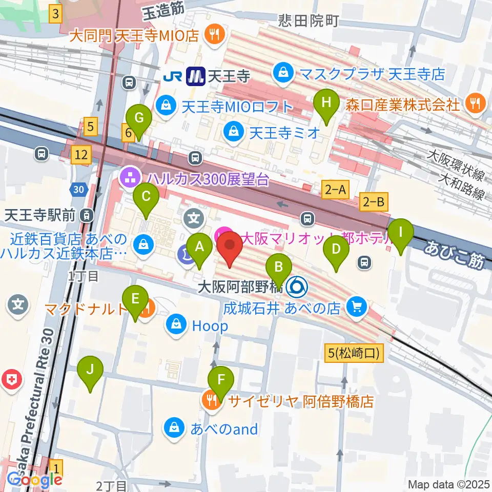 あべのハルカスSPACE9周辺のコンビニエンスストア一覧地図