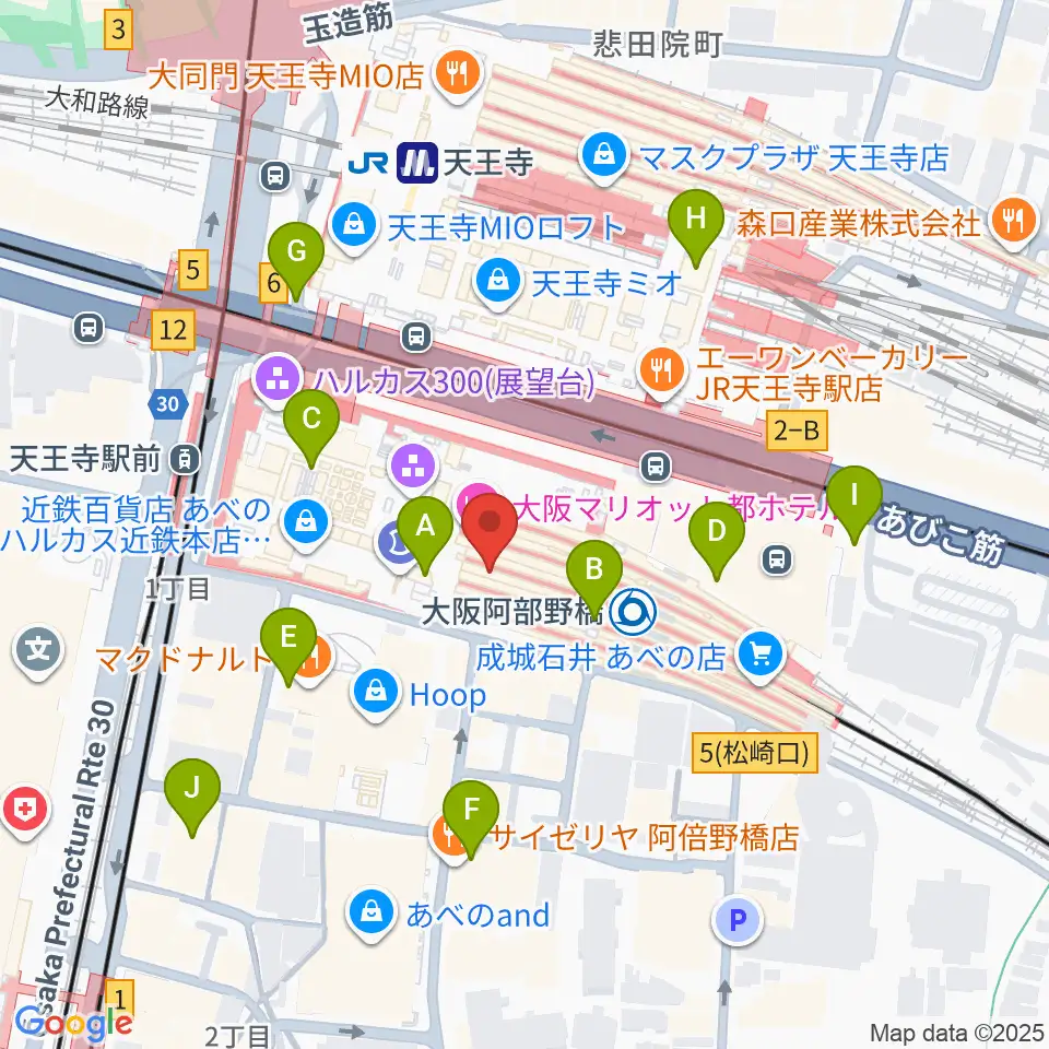 あべのハルカスSPACE9周辺のコンビニエンスストア一覧地図