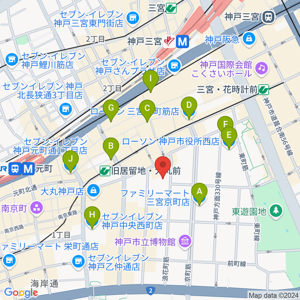 神戸朝日ホール周辺のコンビニエンスストア一覧地図