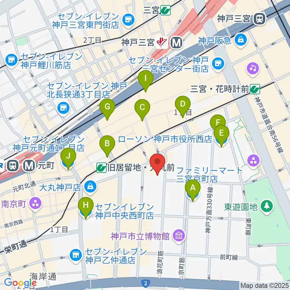 神戸朝日ホール周辺のコンビニエンスストア一覧地図