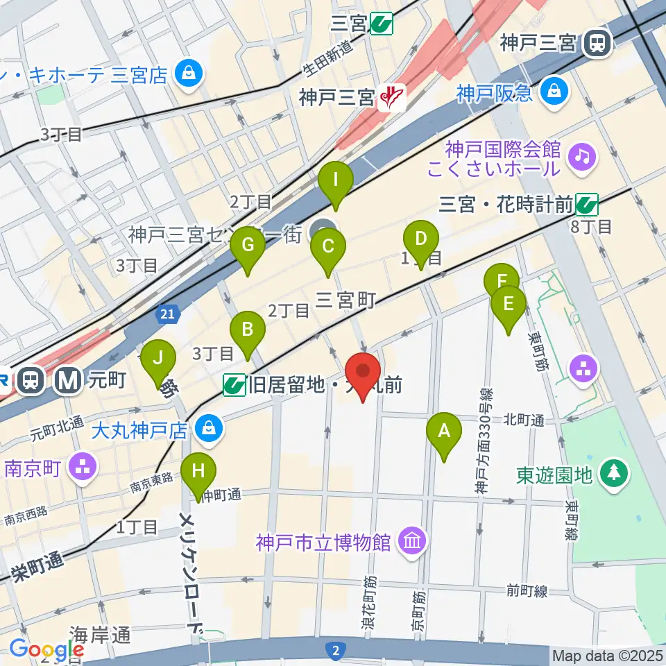 神戸朝日ホール周辺のコンビニエンスストア一覧地図