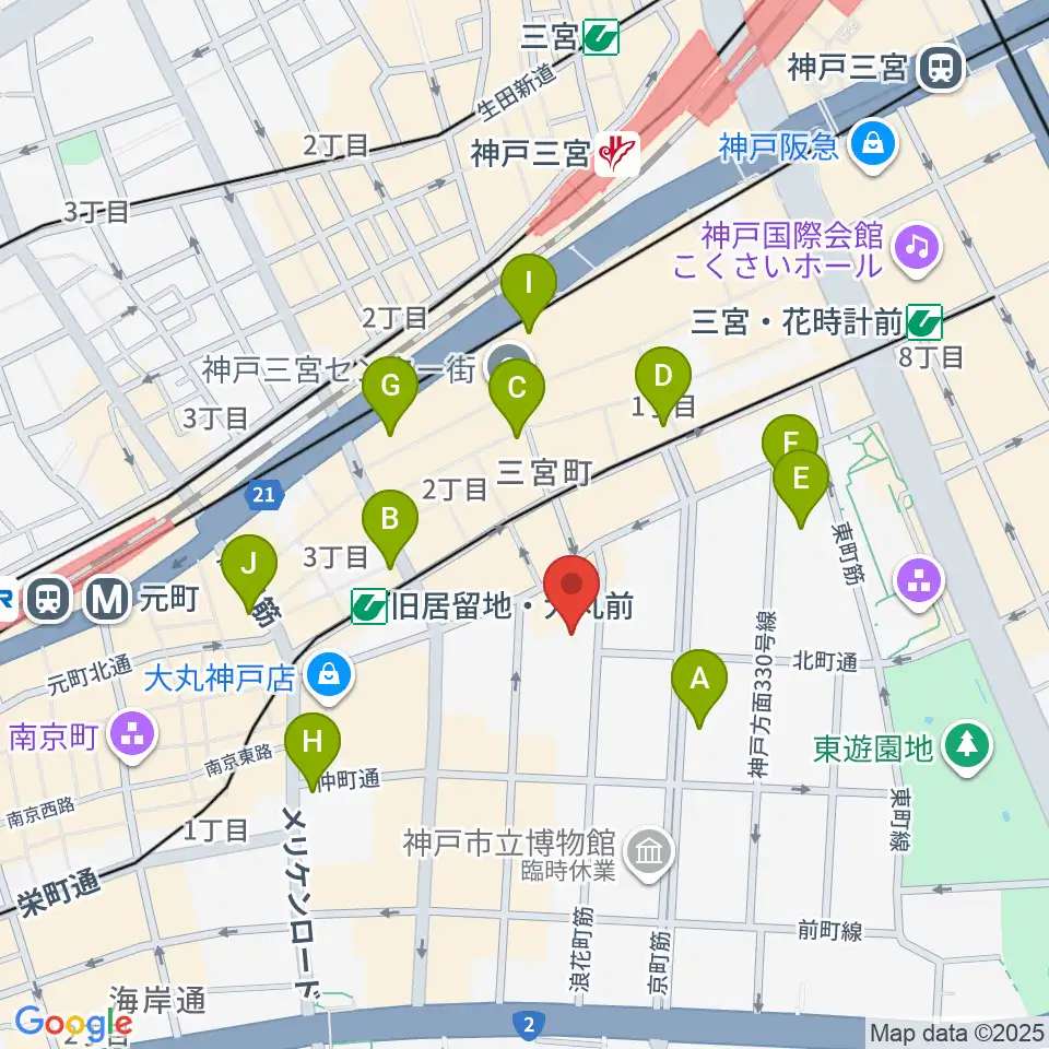 神戸朝日ホール周辺のコンビニエンスストア一覧地図