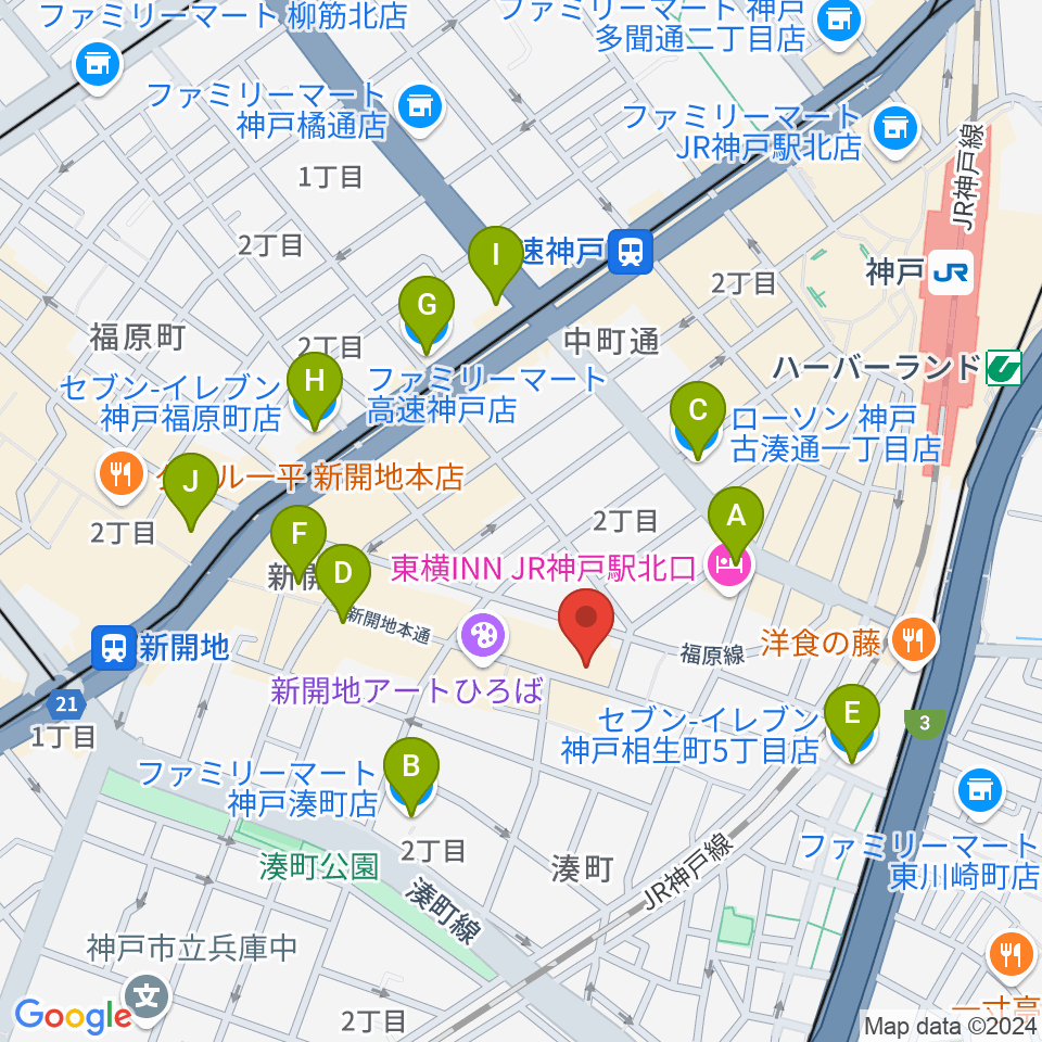 新開地劇場周辺のコンビニエンスストア一覧地図