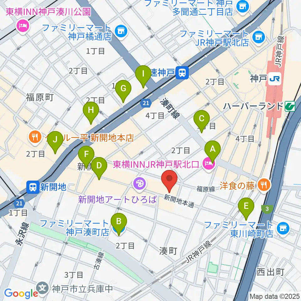 新開地劇場周辺のコンビニエンスストア一覧地図